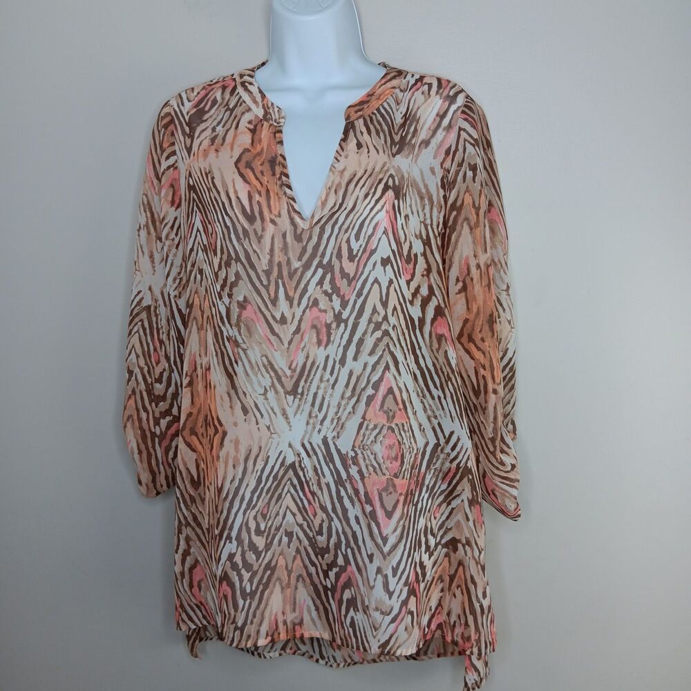 Travelers Chicos Top Size 1 Medium Semi Sheer Tunic Shirt Animal Print Vacation